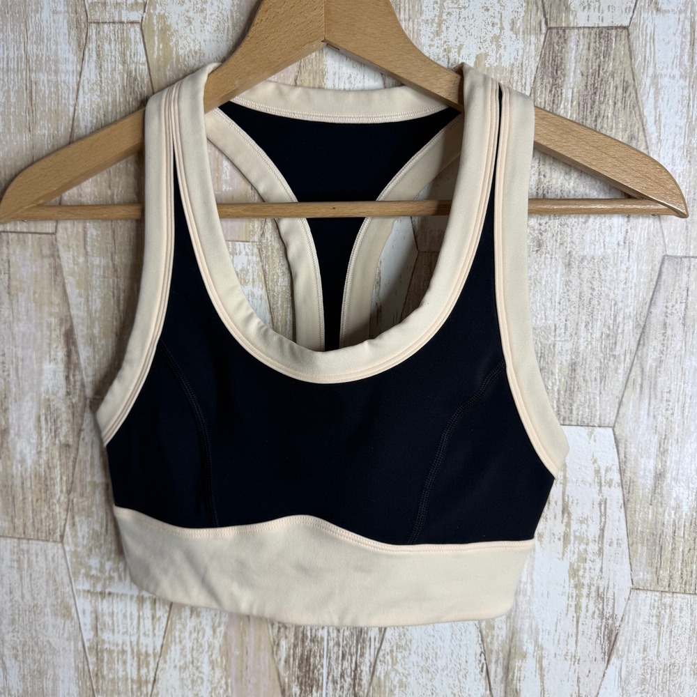 Spiritual Gangster Womens XS‎ Black Cream Colorblock Racerback Sports Bra Yoga